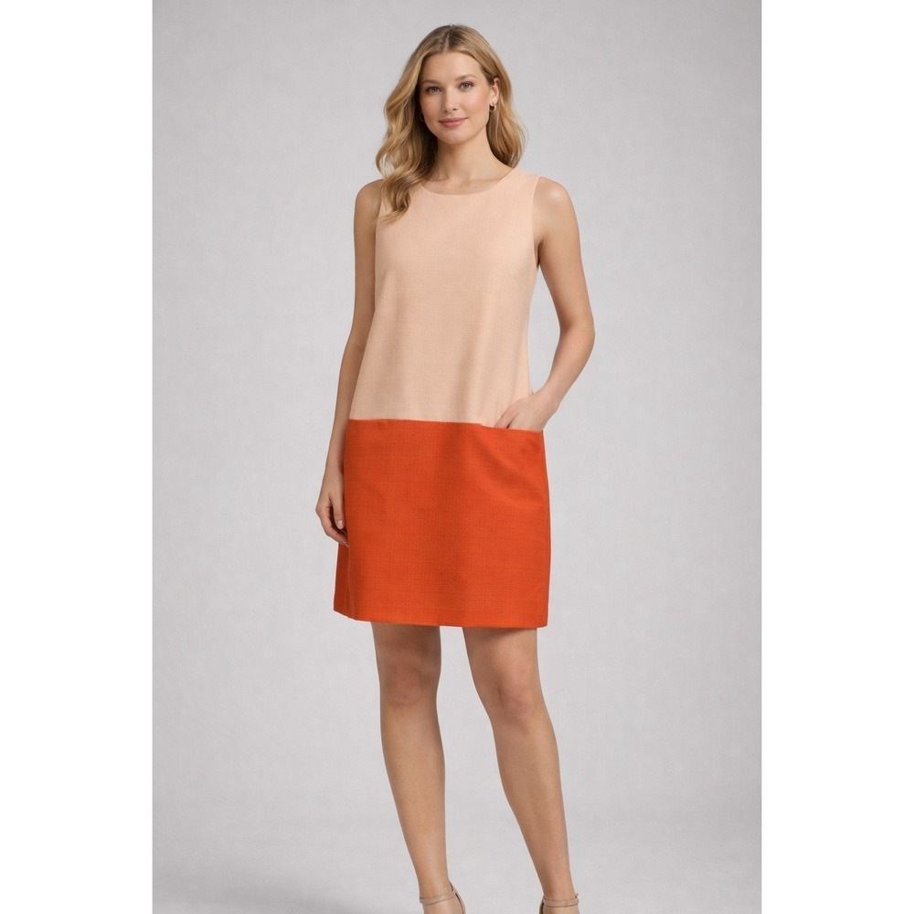 Gianni Bini Marsha Dress Large Peach Orange Colorblock Pockets Mod Retro Summer‎